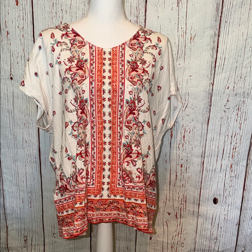 Talbots Red and White Floral Blouse